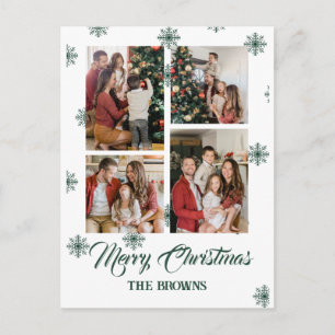 Vrolijk Kerstmis Modern Vier Fotocollage Groen Feestdagenkaart