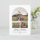 Vrolijk Kerstmis Moderne Boog Multi foto scripted Feestdagenkaart (Staand voorkant)