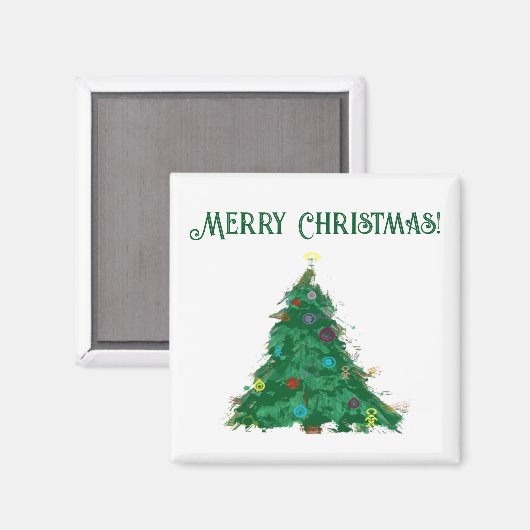 Vrolijk Kerstmis Moderne Kunst Schattige Tiny Tree Magneet (Voorkant / Achterkant)