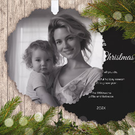 Vrolijk Kerstmis Moderne Vakantie Foto | Zwart Ornament Kaart