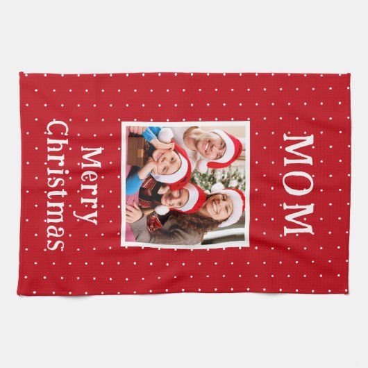 Vrolijk Kerstmis Moeder Rood En Wit Polka Dot Snee Theedoek (Horizontaal)