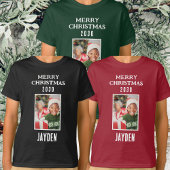 Vrolijk Kerstmis naam en foto jongens zwart T-shirt
