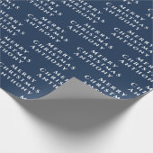 Vrolijk Kerstmis Naam Marine Wit Eenvoudig Modern Cadeaupapier (Hoek)