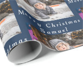 Vrolijk Kerstmis Naam Marine Witte Foto Collage Cadeaupapier (Rol Hoek)