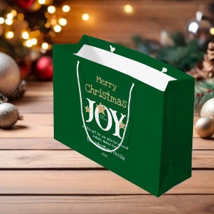 Vrolijk Kerstmis Naam Script Rustiek Groen Groot Cadeauzakje