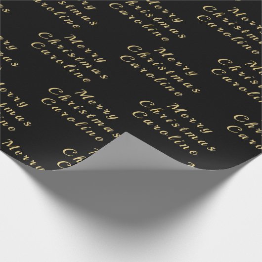 Vrolijk Kerstmis Naam Zwart Goud Eenvoudig Modern Cadeaupapier (Hoek)