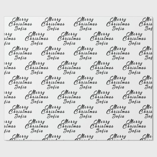 Vrolijk Kerstmis Naam Zwart Wit Eenvoudig Modern Cadeaupapier (Vlak)