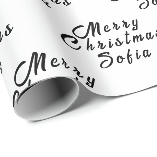 Vrolijk Kerstmis Naam Zwart Wit Eenvoudig Modern Cadeaupapier (Rol Hoek)