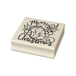 Vrolijk Kerstmis Olifant Leuke Santa Hoed Rubberstempel