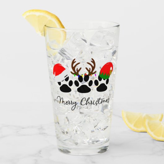 Vrolijk Kerstmis Paws 16oz Pint Glas (Voorkant ijs)