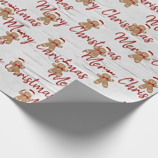 Vrolijk Kerstmis peperkoek man op berk Cadeaupapier (Hoek)