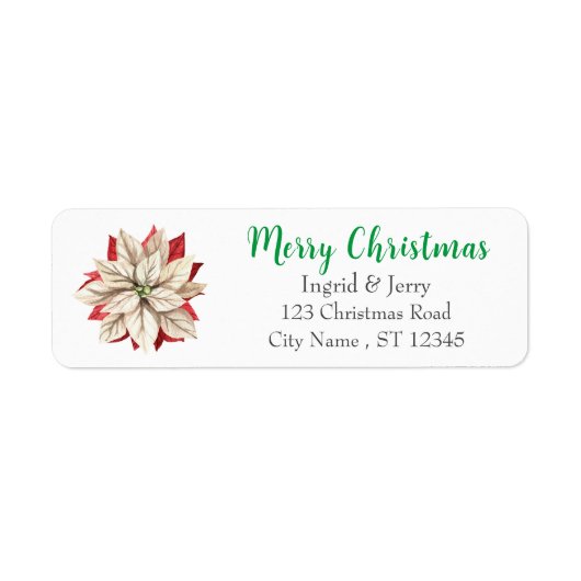Vrolijk Kerstmis Poinsettia Bloem Waterverf Cadeau Etiket (Voorkant)