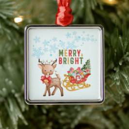 Vrolijk Kerstmis Rendier en Santa Sleigh Metalen Ornament