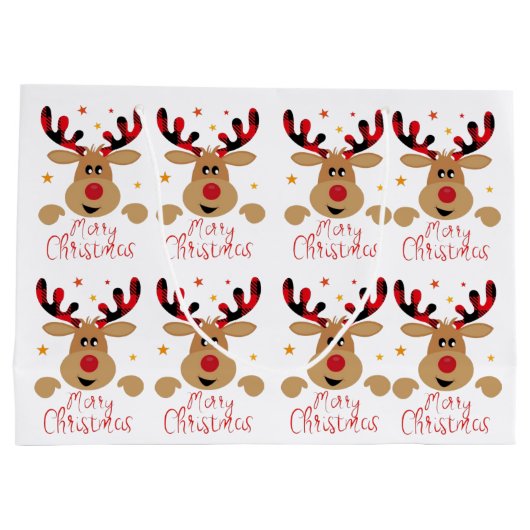 Vrolijk Kerstmis Rendier Gift tas Groot Cadeauzakje (Achterkant)