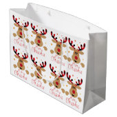 Vrolijk Kerstmis Rendier Gift tas Groot Cadeauzakje (Achterkant Gekanteld)