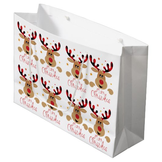 Vrolijk Kerstmis Rendier Gift tas Groot Cadeauzakje (Voorkant Gekanteld)