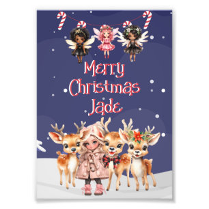 Vrolijk Kerstmis Rendier Peppermint Fairy w / Naam Foto Afdruk
