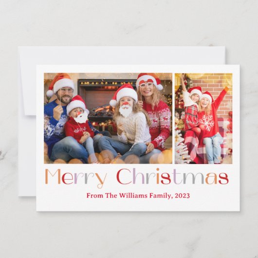 Vrolijk Kerstmis retro kalligrafie 2 foto's collag Feestdagenkaart (Voorkant)
