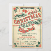 Vrolijk Kerstmis Retro Rustieke Uitnodiging (Voorkant)