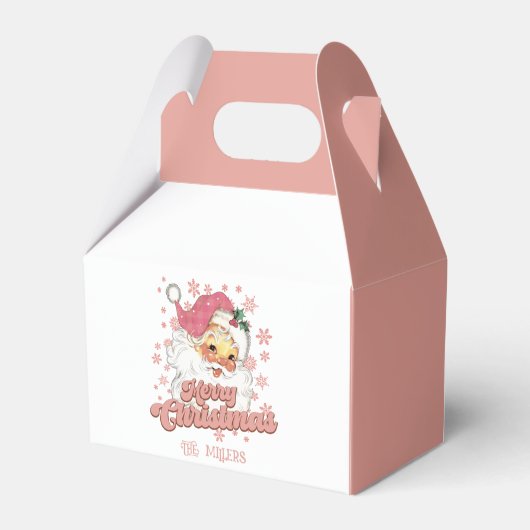 Vrolijk Kerstmis Retro Typografie Santa Roze Pet Bedankdoosjes (Achterkant)