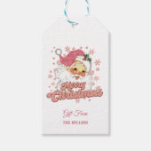 Vrolijk Kerstmis Retro Typografie Santa Roze Pet Cadeaulabel (Voorkant)