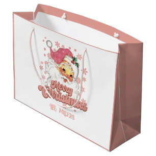 Vrolijk Kerstmis Retro Typografie Santa Roze Pet Groot Cadeauzakje