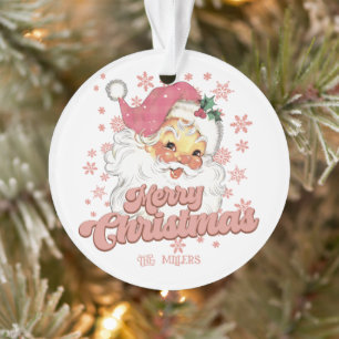 Vrolijk Kerstmis Retro Typografie Santa Roze Pet Ornament
