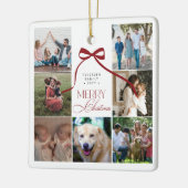 Vrolijk Kerstmis rode boog aangepaste foto collage Keramisch Ornament (Links)