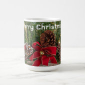 Vrolijk Kerstmis Rode Bow Pine Cones PIne Branches Magische Mok (Midden)