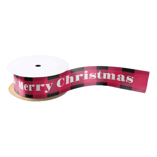 Vrolijk Kerstmis Rode Buffel Plaid Check Rustiek Lint (Spoel)