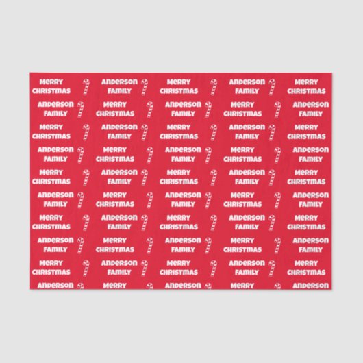 Vrolijk Kerstmis Rode en Witte Naam en Candy Canes Tissuepapier (Voorkant)