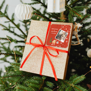 Vrolijk Kerstmis Rode Familie Foto Vierkante Sticker