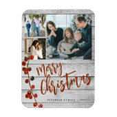 Vrolijk Kerstmis rode foto collage rustiek Magneet (Verticaal)