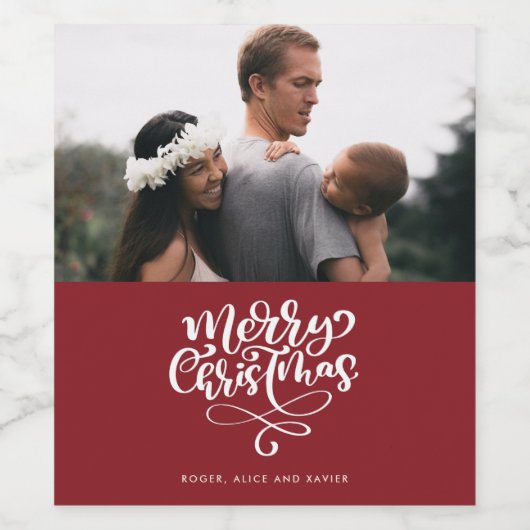 Vrolijk Kerstmis Rode Foto Kerstmis Wijn Etiket (Enkel label)