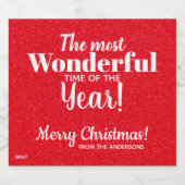 Vrolijk Kerstmis Rode Glitter Mousserende Wijn Lab Sparkling Wijnetiket (Enkel label)