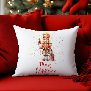 Vrolijk Kerstmis Rode Gouden Notenkraker Kussen