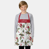 Vrolijk Kerstmis Rode Holly Bessen Gouden Lichten Schort (Gedragen)