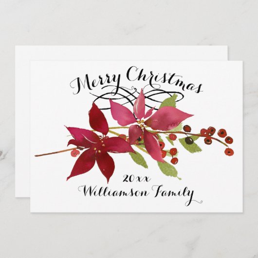Vrolijk Kerstmis Rode Poinsettia Bloemen Naam Feestdagenkaart (Voorkant / Achterkant)