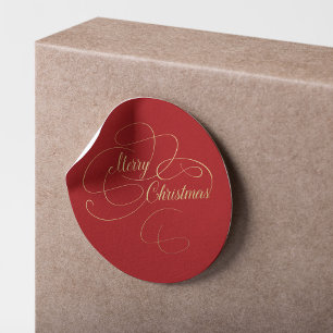 Vrolijk Kerstmis rood en goud elegant script Ronde Sticker