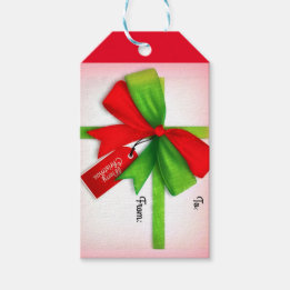 Vrolijk Kerstmis Rood en Groen Gift Met Boog Cadeaulabel