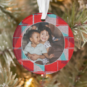 Vrolijk Kerstmis Rood gebreid Familie Foto Ornament