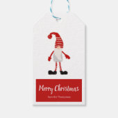 Vrolijk Kerstmis Rood Grijs Gnome Nordic Stripe Cadeaulabel (Voorkant)