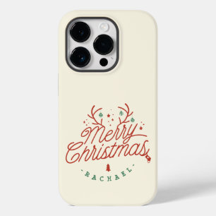 Vrolijk Kerstmis Rood Groen Gepersonaliseerd Rendi Case-Mate iPhone 14 Pro Hoesje