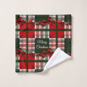 Vrolijk Kerstmis Rood Groen Plaid Bad Handdoek (Wasdoekje)