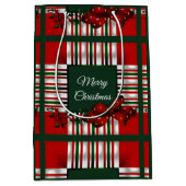 Vrolijk Kerstmis Rood Groen Plaid Medium Cadeauzakje (Voorkant)
