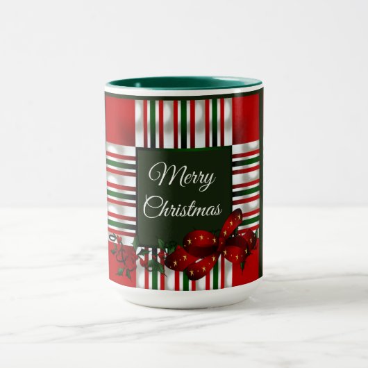 Vrolijk Kerstmis Rood Groen Plaid Mok (Midden)