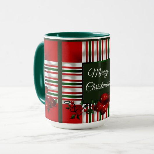Vrolijk Kerstmis Rood Groen Plaid Mok (Voorkant links)