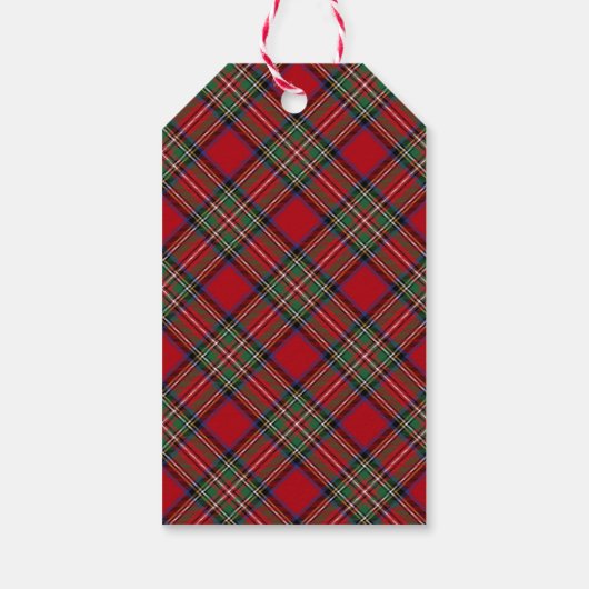 Vrolijk Kerstmis Rood Groen Plaid Stewart Tartan Cadeaulabel (Achterkant)