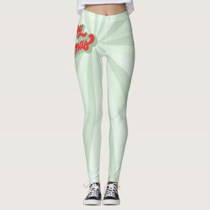 Vrolijk Kerstmis Rood Groen Retro Kalligrafie Scri Leggings