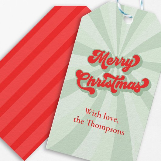 Vrolijk Kerstmis Rood Groen Whimsical Retro Custom Cadeaulabel